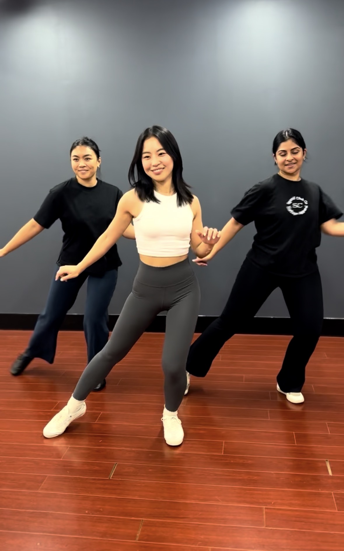 Students dancing in studio class — energy and smiles